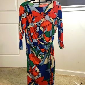 Tahari Abstract colorful  faux wrap dress in Size 14